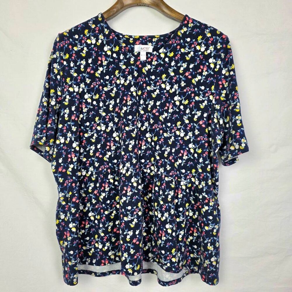 d&co Floral Gathered Waist Top XL Stretch Knit